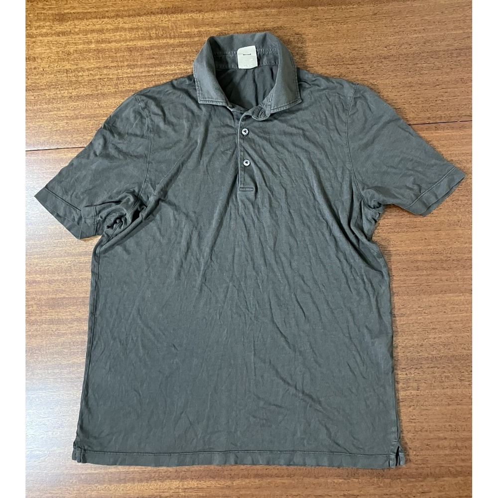 H953 Italy Men's Polo Shirt IT 50/US L Cotton Modal Garment Dyed Olive Gray